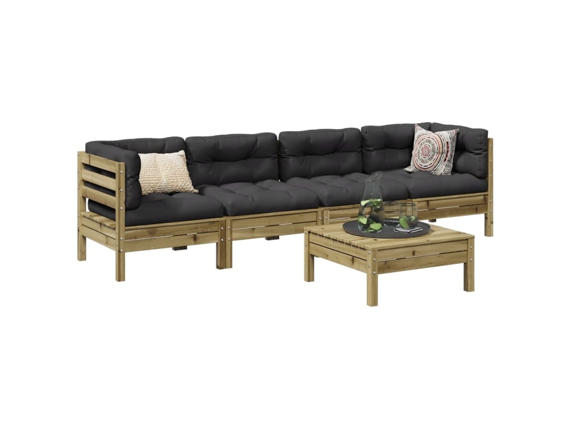 5 Pcs Conjunto Sofás De Jardim C/ Almofadões Pinho Impregnado Dkd Home Decor