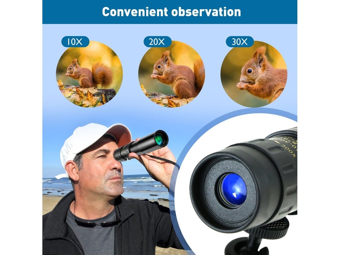 Telescópio Monocular Compacto Monóculos Com Zoom 10x 300x Para Adultos De Alta Potência Telescópio Com Caixa Metálica E Prisma Bak4 E Lente Facpoet