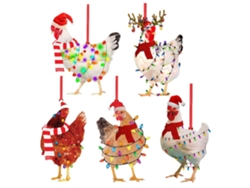 Adorable Adorno De Pollito Navideño De Madera Para Árbol De Navidad, Fiestas Y Hogar, 8 Cm.