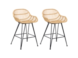 Conjunto De 2 Bancos De Bar Beliani Terrell De Rattan Natural 54x57x94