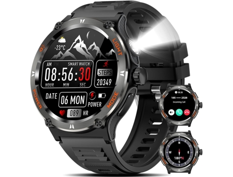 Relojes Militares para Hombres, Smartwatch Táctico Robusto de 1,53 con Luz LED Fuerte (3 Modos de Linterna), 500mAh, Resistente al Agua 3 ATM, CHRO...