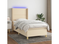 Cama Box Spring Colchón Y Luces Led Tela Color Crema 90x190 Cm