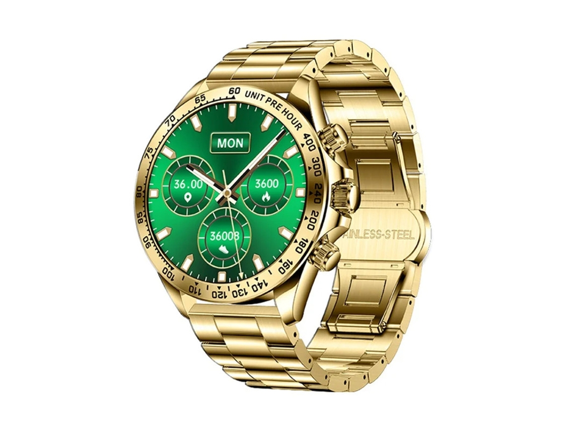 Reloj inteligente con llamadas Bluetooth, botón giratorio, monitorización de frecuencia cardíaca y presión arterial, dorado Bestvite