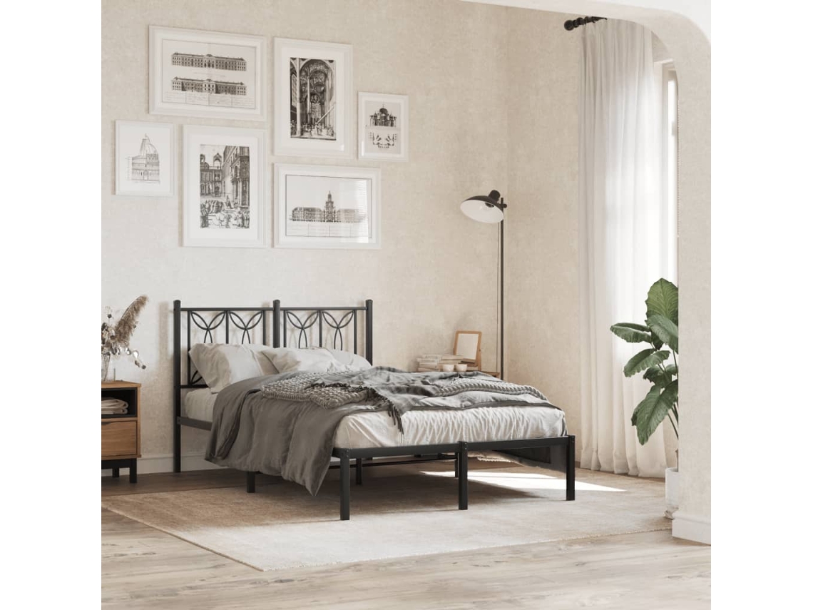 Estructura Cama Sin Colchón Con Cabecero Metal Negro 120x190 Cm