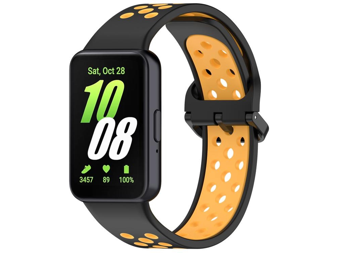 Bracelete Para Samsung Galaxy Fit 3 - Silicone Respirável Bicolor - Preto E Amarelo