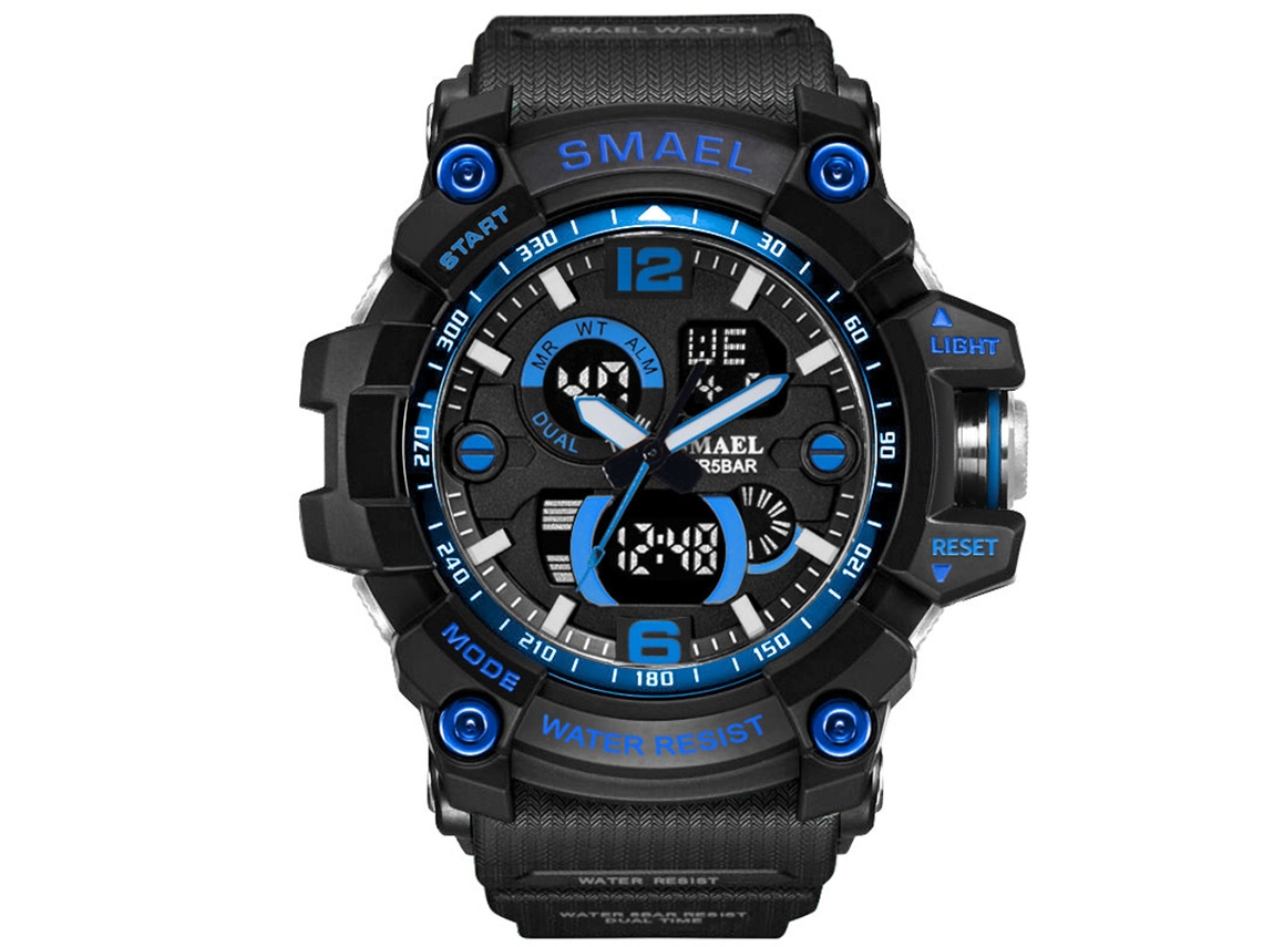 Reloj De Pulsera Cuarzo Con Correa De Resina Impermeable Para Hombre Smael (negro Azul)