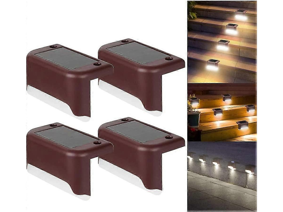 Rebe-4 Pack Luces Solares Para Escaleras Exteriores Led Impermeables Luces De Cerco Luz Fría Blanca