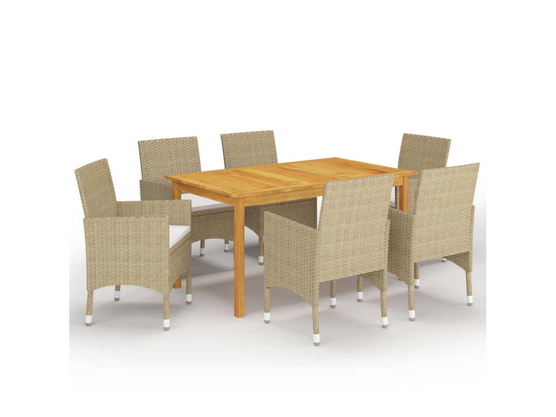 7 Piezas Conjunto De Jantar Para Jardim Bege Dkd Home Decor