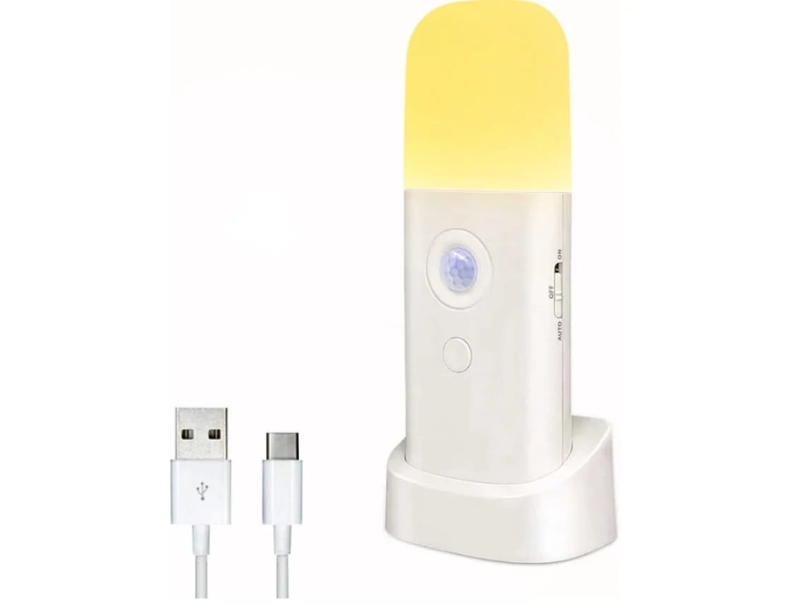 Luz con sensor de movimiento para interiores, luz nocturna LED portátil recargable con cable USB, luz de pared inalámbrica con interruptor
