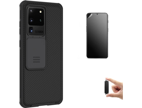 Kit Carcasa, Protector Y Soporte Samsung S20 Ultra Ultimatte Nillkin Camshield Negro