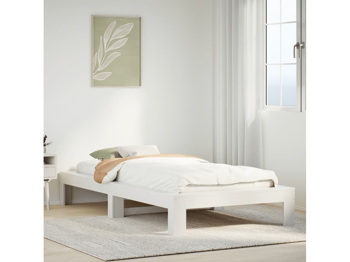 Estructura Cama Sin Colchón Madera Maciza Pino Blanca 100x200cm