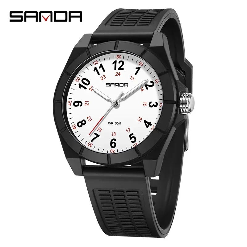 Reloj De Pulsera (blanco Y Negro), Reloj De Cuarzo Para Enfermera, Sencillo Y Elegante, Con Función Luminosa.