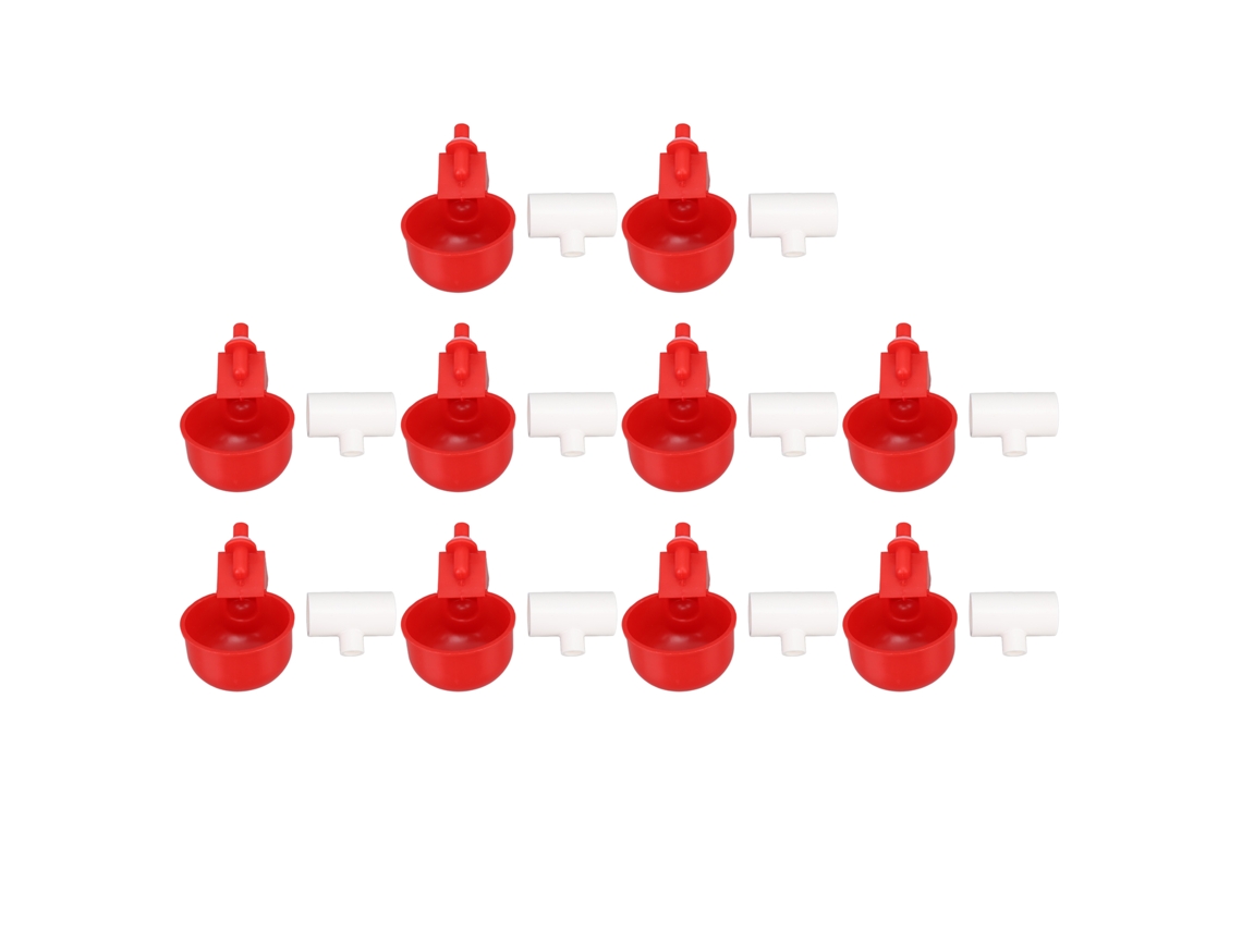 Primerox 10 unidades de hojuelas automáticas para bebederos de pollos, patos, gansos, pavos y conejos, kit de plástico rojo