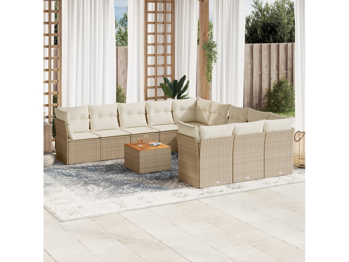 Conjunto de sofá de jardín de 12 piezas con cojines, mimbre sintético beige, Dkd Home Decor