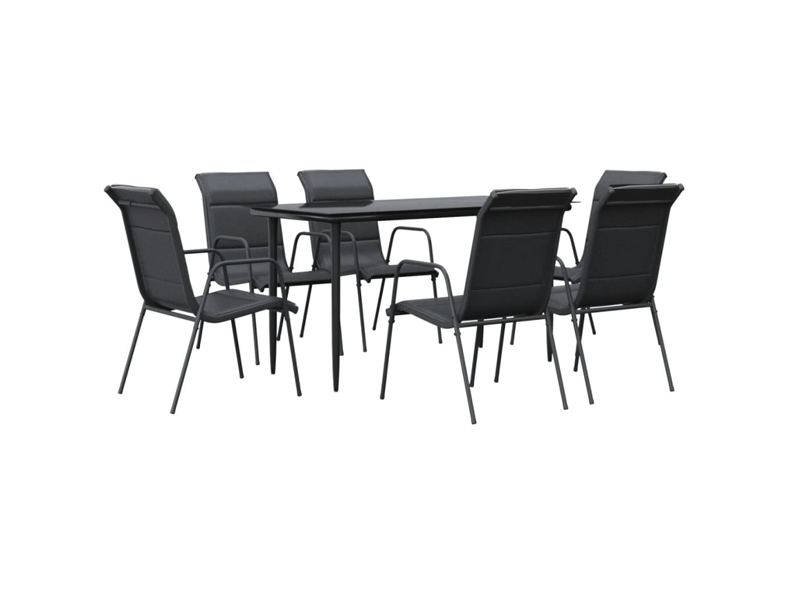 Maison Exclusive - Juego De Comedor Para Jardín 7 Piezas Acero Y Textilene Negro