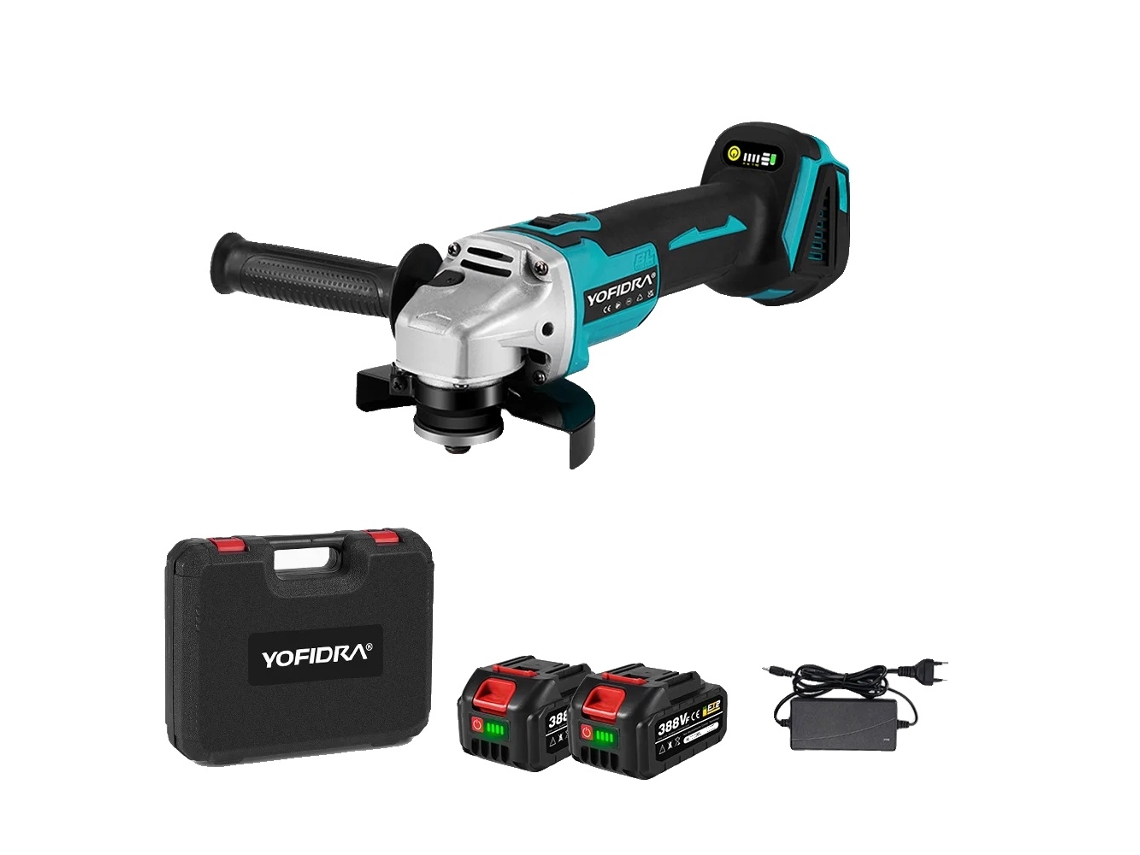 Amoladora angular, disco de 125 mm de diámetro, 3000 W de potencia, velocidad variable, juego de 2 baterías B, OEM UE