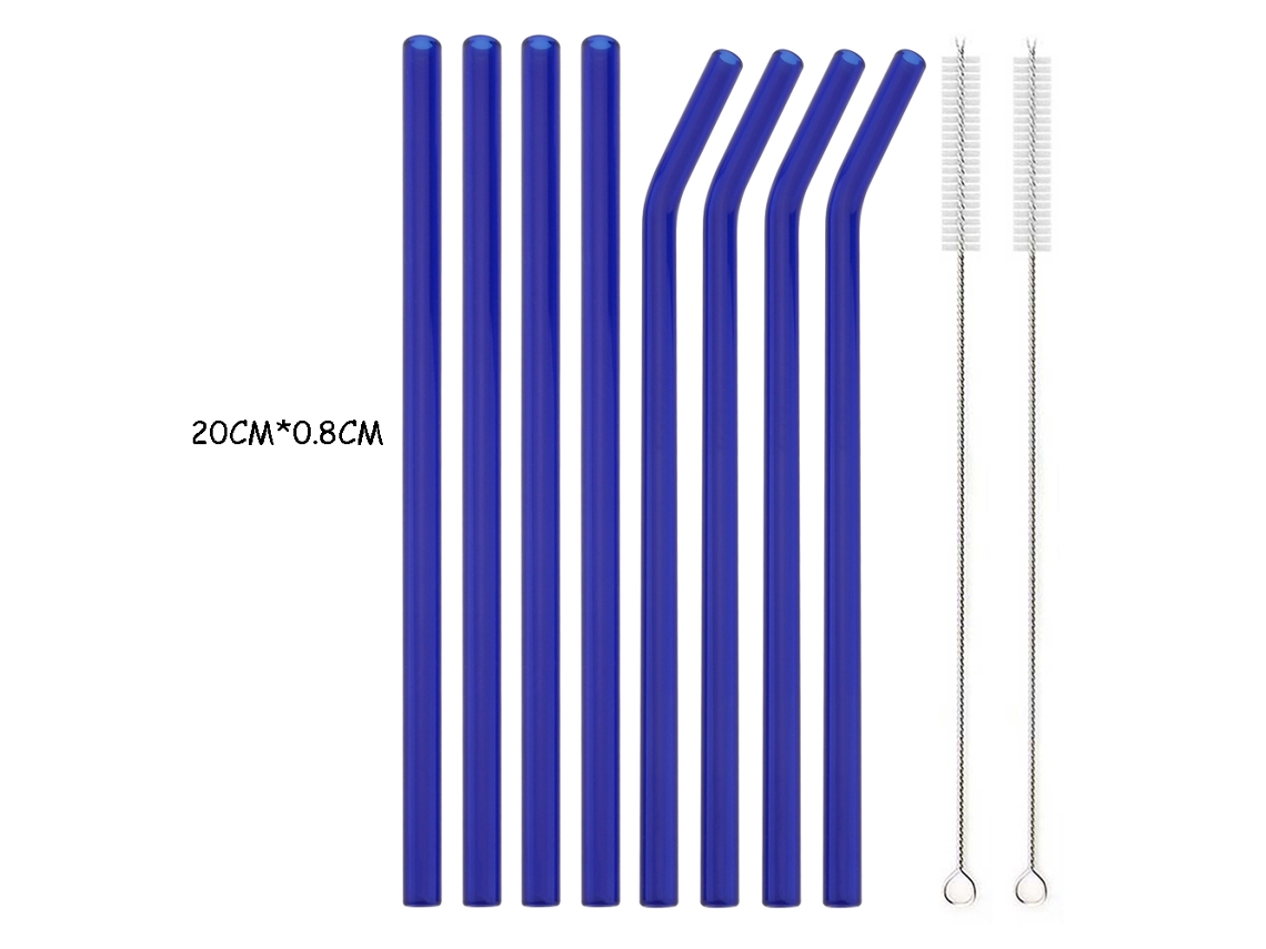 Juego de 8 pajitas reutilizables de vidrio de borosilicato, colores surtidos, para cócteles, batidos o té de burbujas, color azul oscuro Aeuzwr