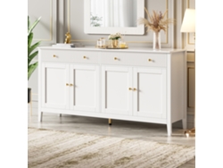 Aparador De Comedor - 2 Cajones Y 4 Puertas, Estilo Elegante, Tiradores Dorados, Gran Capacidad De Almacenamiento - Blanco