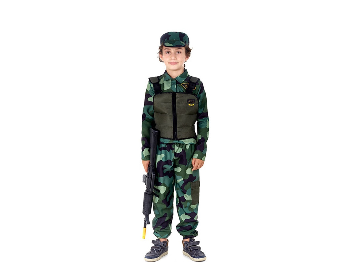 Disfraz de Niño PARTILANDIA camuflaje verde militar con sombrero (Tam.: 5-6 anos)