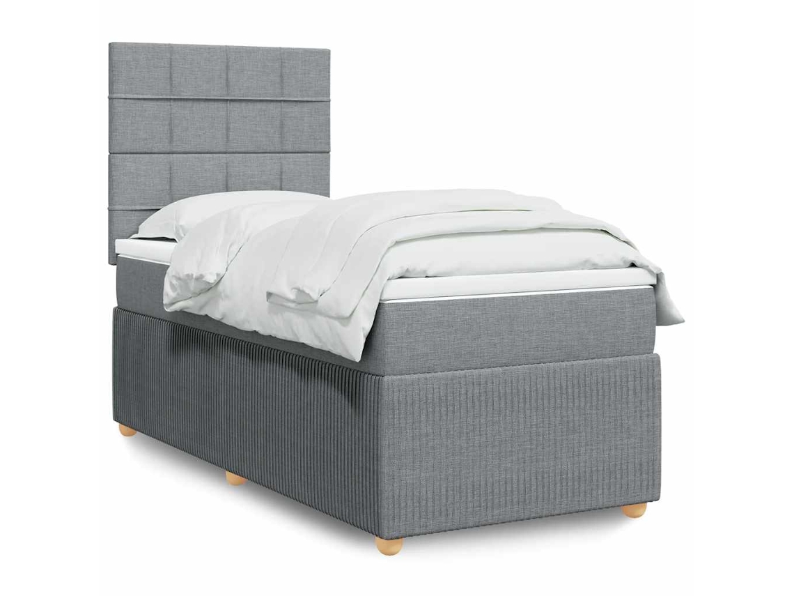 Cama Box Spring Con Colchón Tela Gris Claro 80x200 Cm