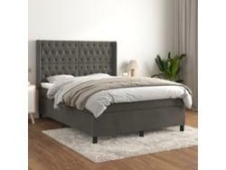 Cama Box Spring Con Colchón Terciopelo Gris Oscuro 140x200 Cm