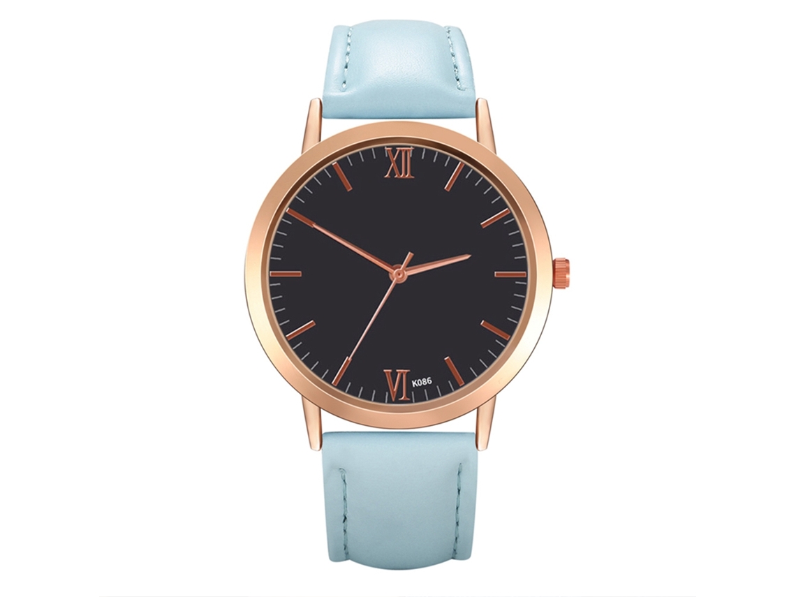 Reloj De Cuarzo Con Correa De Cuero Pu Moda Dial Redondo Pulsera (azul Claro)