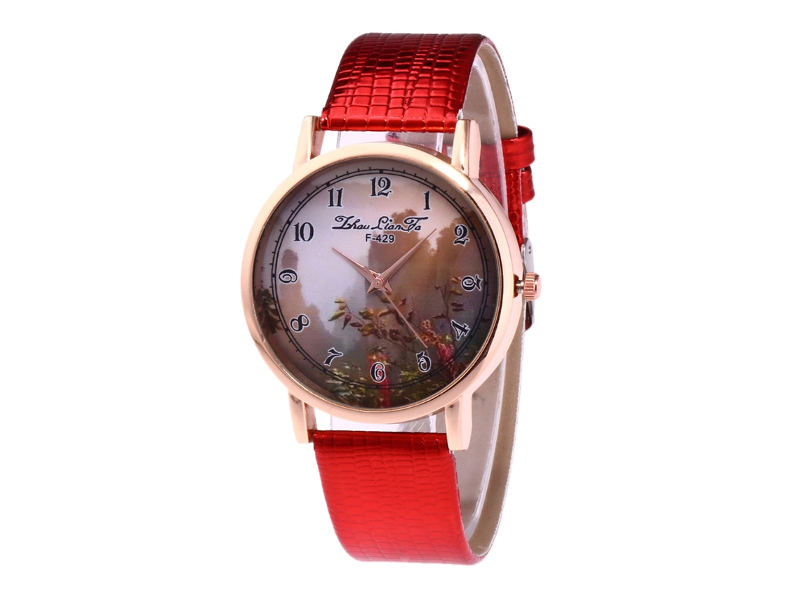 Reloj De Pulsera De Cuarzo Para Mujer Zhoulianfa, Correa De Poliuretano, Esfera Redonda Roja.