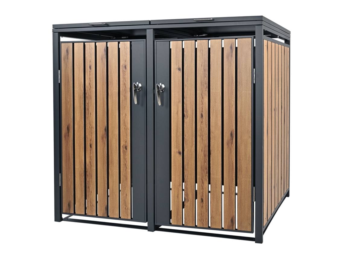 Cobertizo de exterior ML-Design para 2 cubos de basura 240L acero antracita aspecto roble