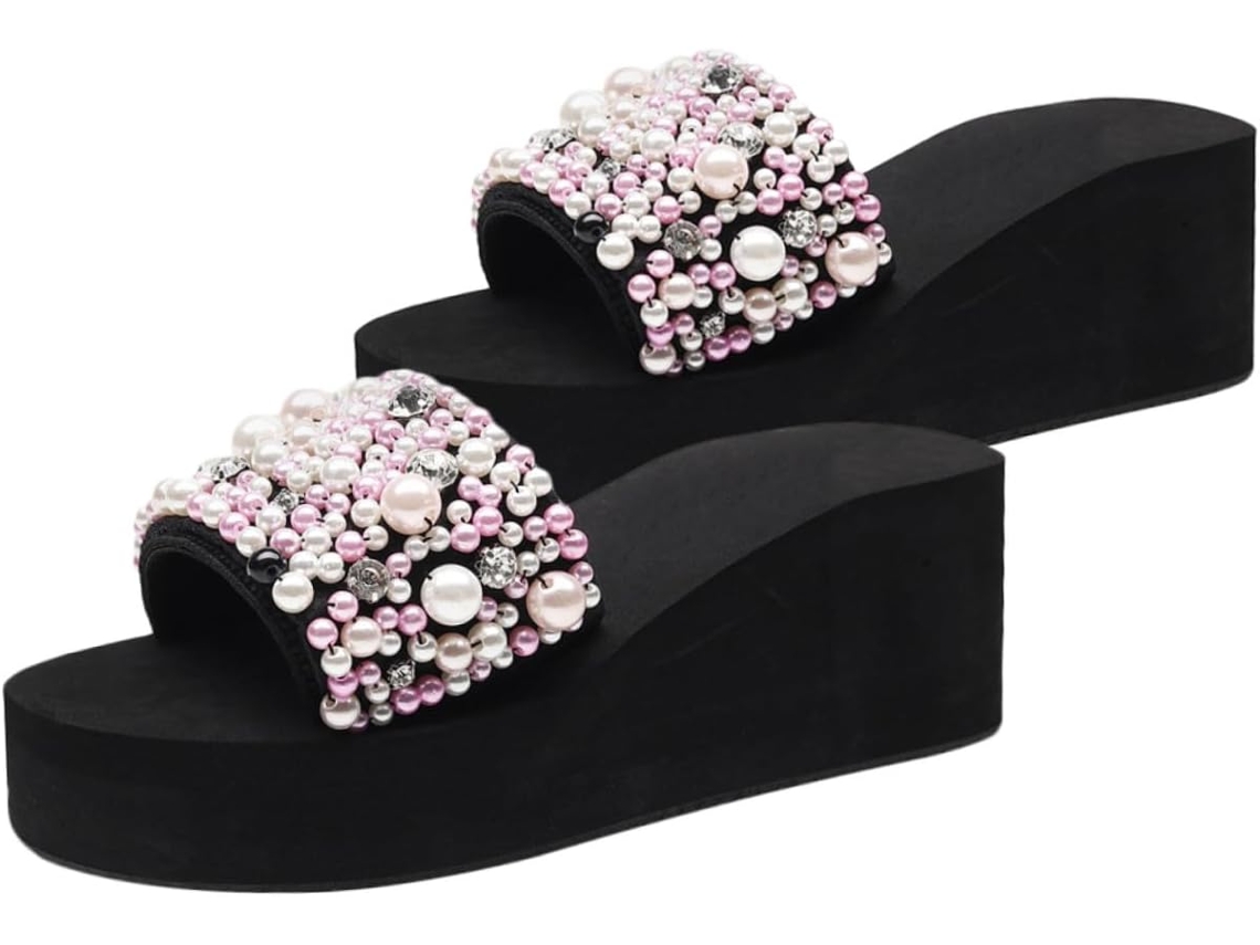 Sandalias/zapatillas De Plataforma Negras De Tacón Alto Para Mujer, Sandalias De Cuña, Pantuflas.