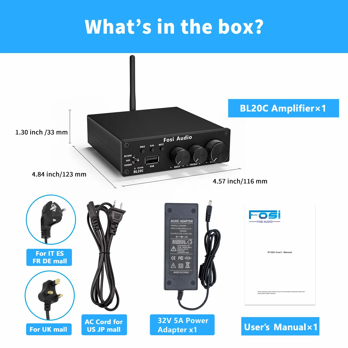 Amplificador Receptor de Áudio Bluetooth 2.1, Alto falante D, Player Usb MDUG (fonte de Alimentação 32v)
