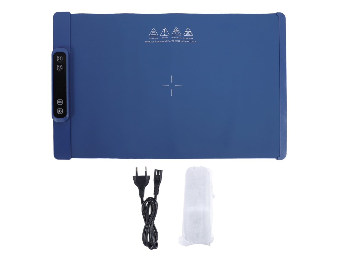 Alfombrilla eléctrica para calentar alimentos Danu con 3 ajustes de temperatura (60 °C - 100 °C), resistente al agua y al aceite, color azul brillante.