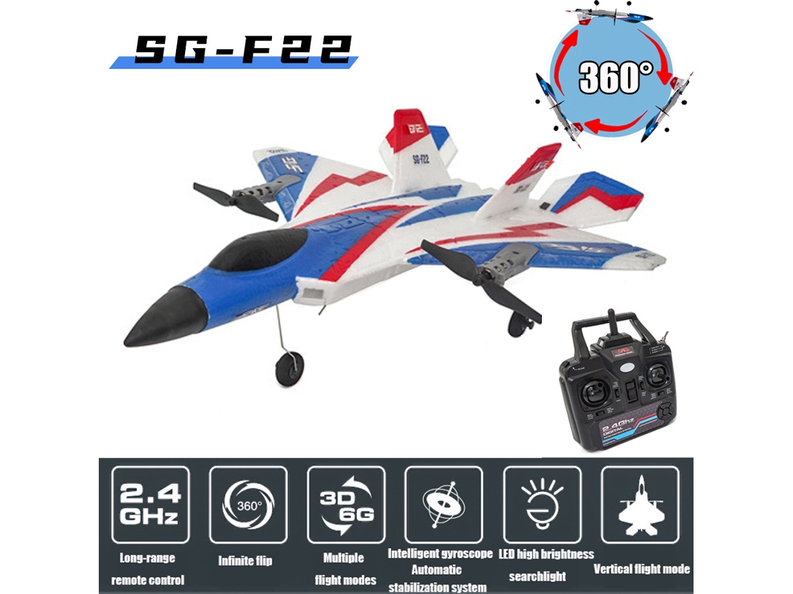 Avión de combate teledirigido F22, planeador acrobático de 2,4 g, modelo EPP resistente, con vuelo 3D, ideal para maniobras aéreas y diversión infantil. Azul Aeuzwr