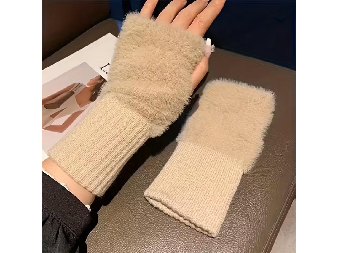 1 Par Luvas Femininas Sem Dedos, Macias, Quentes E Estilosas Para Uso Diário No Inverno.
