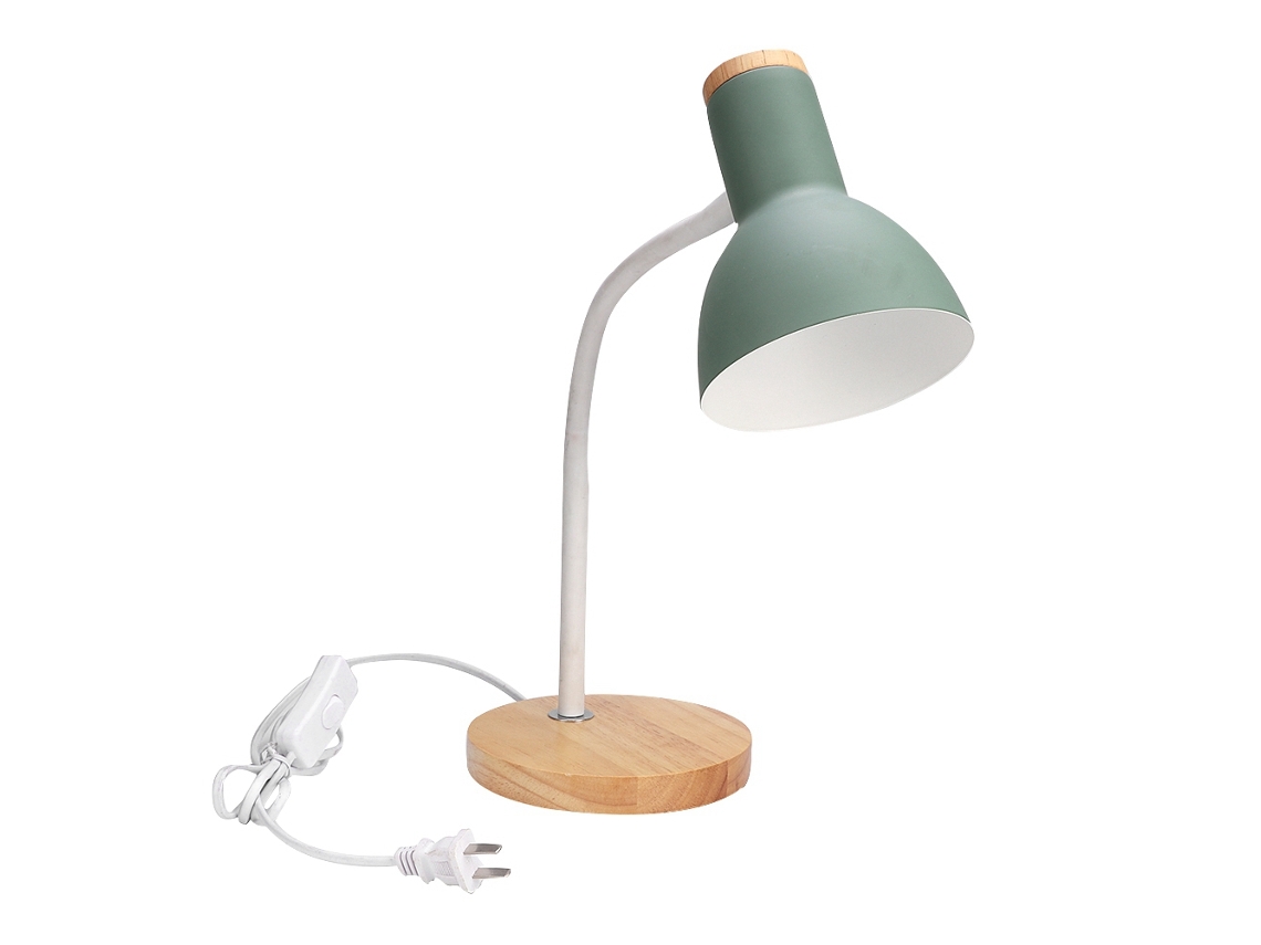 Lámpara de mesa sencilla de hierro con tubo flexible, base de madera, decoración para salón y dormitorio, casquillo E27 CN 220V.