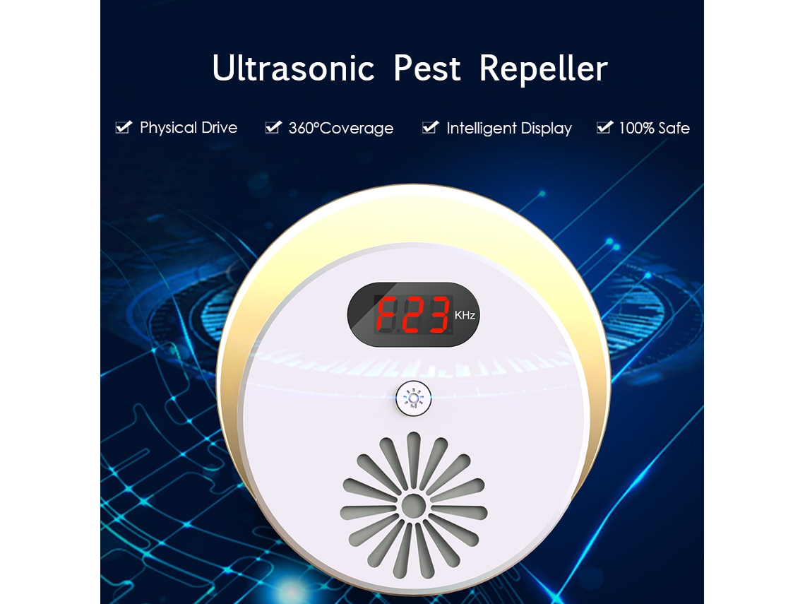 Repelente Ultrasónico De Plagas Con Luz Nocturna Led Lcd Para Ratas E Insectos, Ac110-240v, Blanco