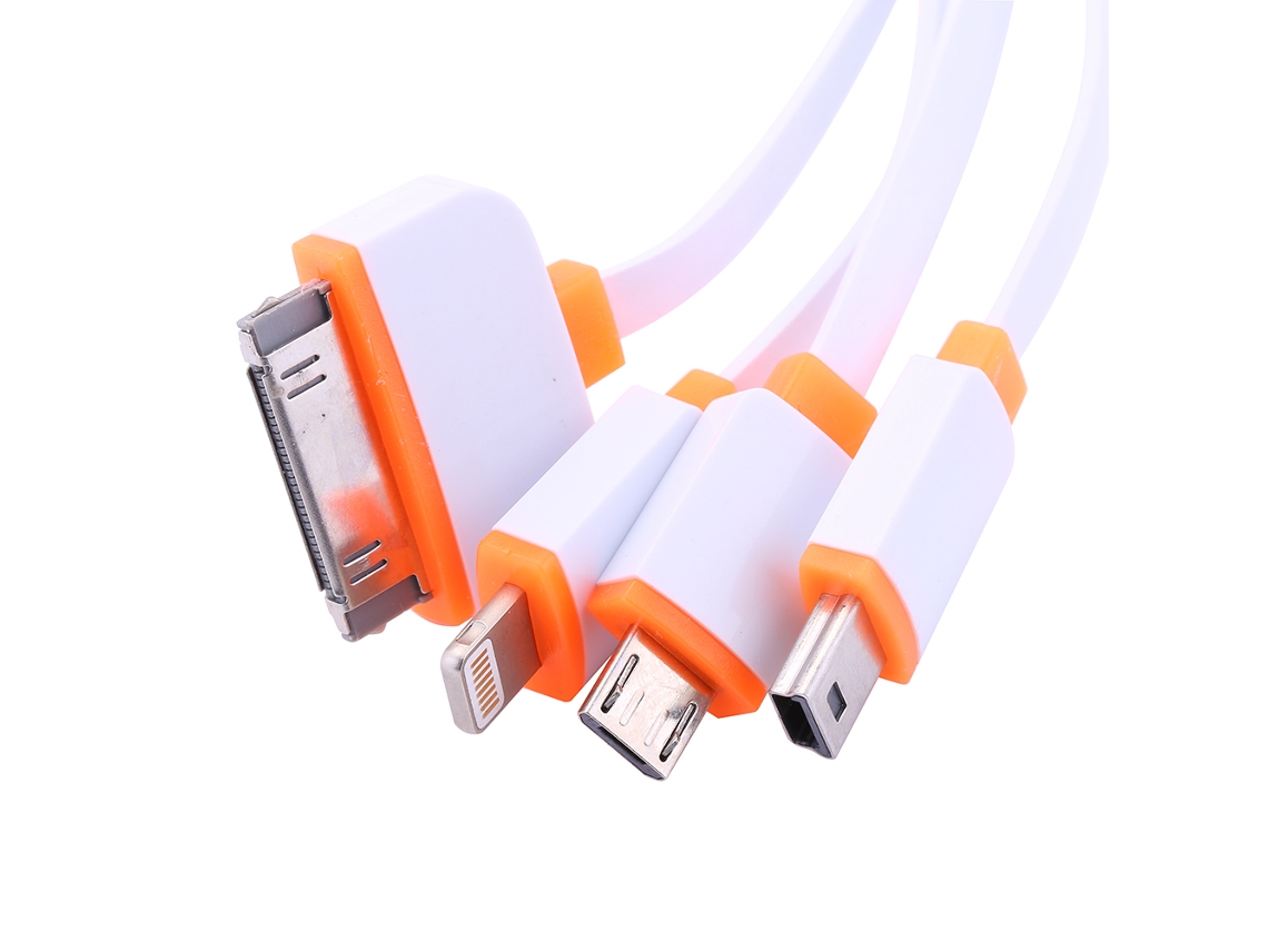 Cable De Carga Y Sincronización De Datos Usb Múltiple 4 En 1 Para Teléfono Móvil Naranja Blanco