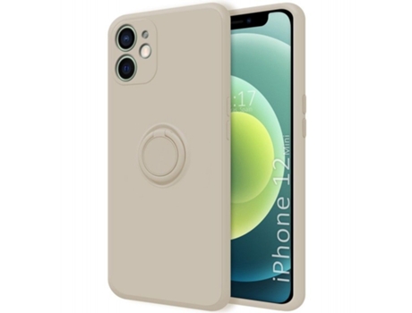 Carcasa iPhone 12 Mini (5.4) TUMUNDOSMARTPHONE Silicona Líquida con Anillo Beige