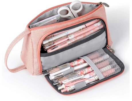 Multifunctional Large Capacity Pencil Case Pouch Premium Canvas Pencil Bag Stationery Organizer for Girl Lady 23*12*3cm Pink