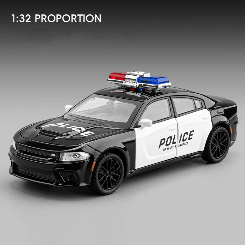 (coche De Policía) Modelo De Coche Deportivo De Aleación A Escala 1:32 Con Sonido, Luz Y Función De Retroceso.