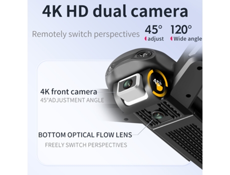 Dron plegable V12 con cámara dual 4K (3 baterías - Duración de la batería: 18 min - Negro) YIZHOOD