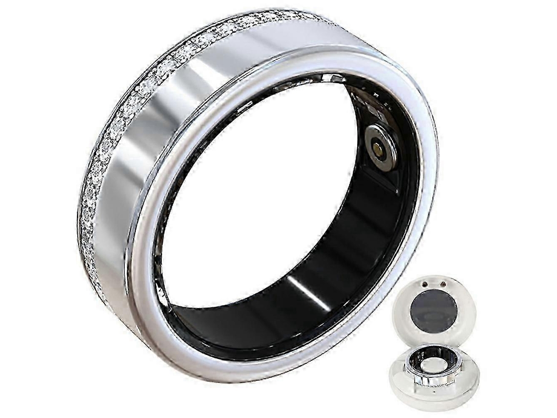 Anillo inteligente V8 decorado con diamantes de imitación, con monitorización del sueño y la frecuencia cardíaca, y estuche de carga. Nostalgia88