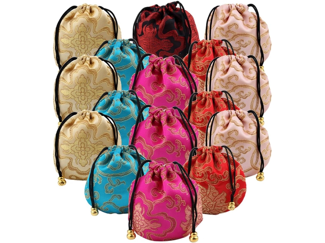 Bolsas Almacenamiento Bordadas 16 Piezas Bolsitas Chinas Cordón Joyas Elementos Chinos Surtidos Varios Estilos