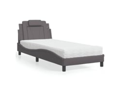 Cama Con Colchón Cuero Sintético Gris 90x190 Cm