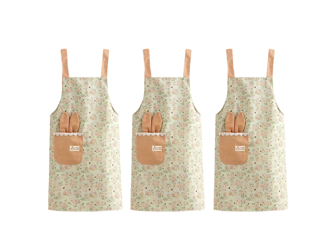 Delantal De Algodón 3 Piezas, Blusa De Manga Larga, Delantal Princesa, Correas, Cintura Cocina, Mono Resistente