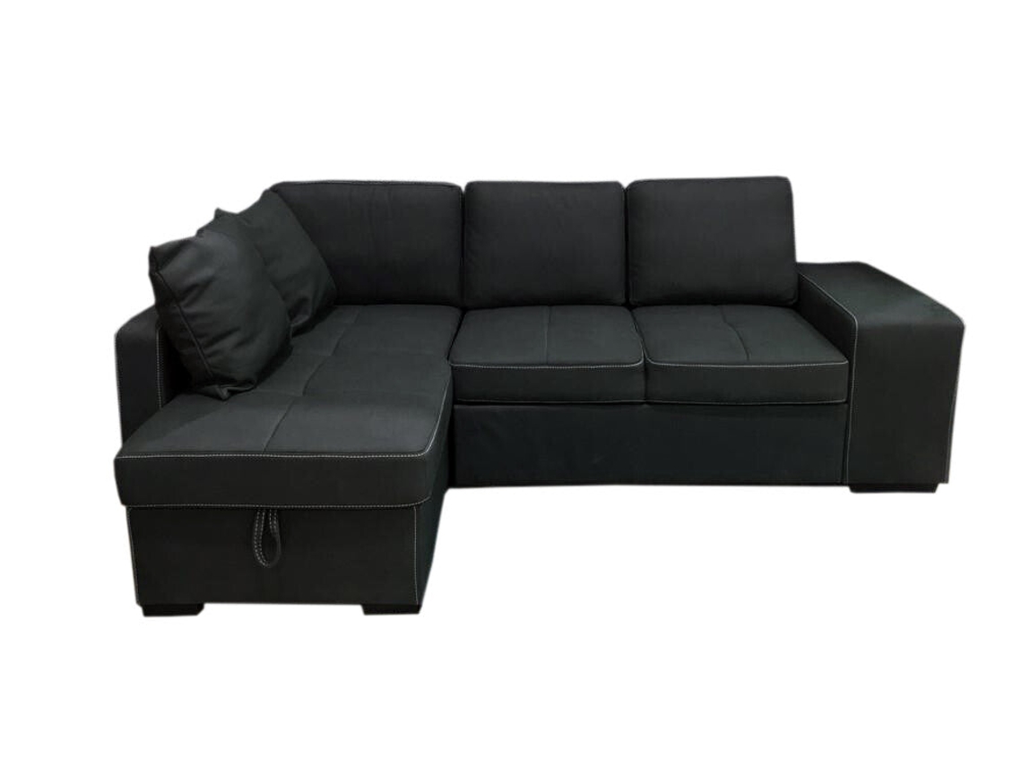 Sofa Cama Chaise Longue Stacy 250cm Negro, Chaise Izquierdo SALDOSYSTOCKS