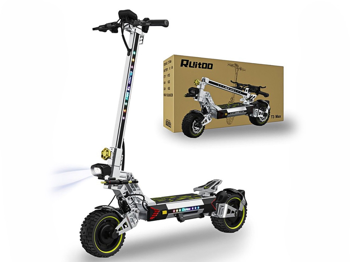 Patinete eléctrico Ruitoo T3 Max, 1600 W², autonomía de 75-85 km, 10,5 pulgadas, 60 V/28,6 Ah