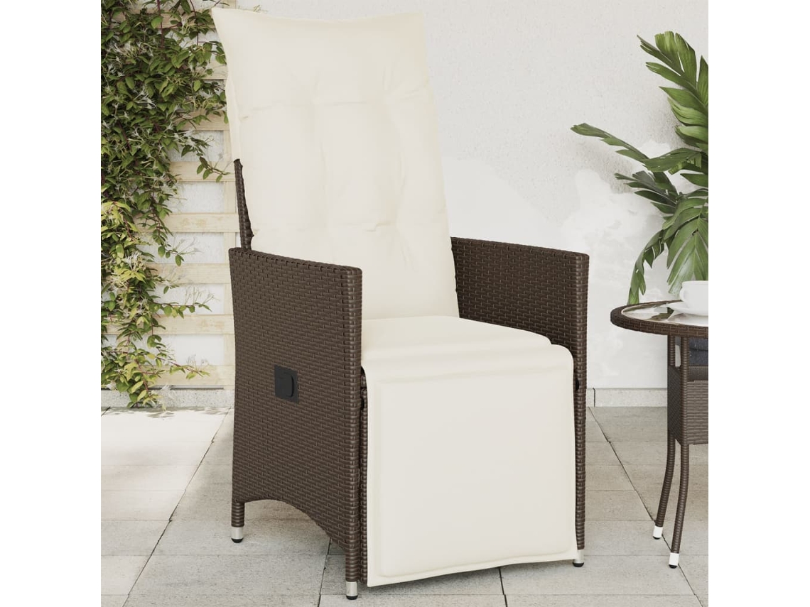 Silla de jardín reclinable marrón con cojines de mimbre de DKD Home Decor