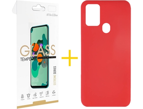 Funda y Protector de Vidrio 1x Samsung Galaxy A21s SKYHE Silicona Líquida Rojo