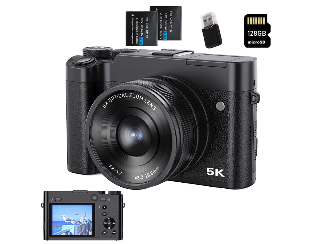 Cámara Digital Szsmart Dc205x 5k 64mp Zoom Óptico 6x Cámara Dual Wifi Para Estudiantes Y Vloggers + Tarjeta De Memoria De 128 Gb + 2 Baterías