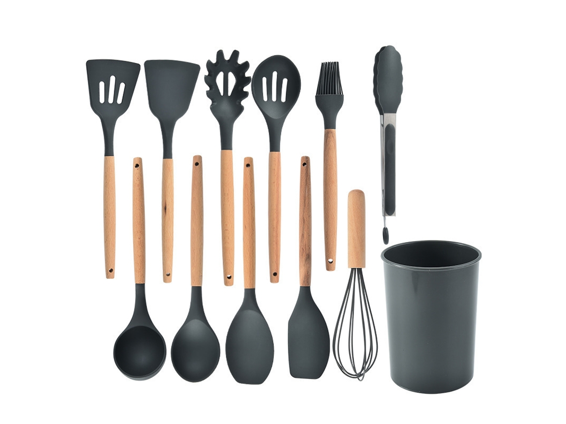 Conjunto de Utensílios de Cozinha Utensílios de Cozinha de Silicone Antiaderente Conjunto de Utensílios de Cozinha Resistente Ao Calor Cinza GERTIZ